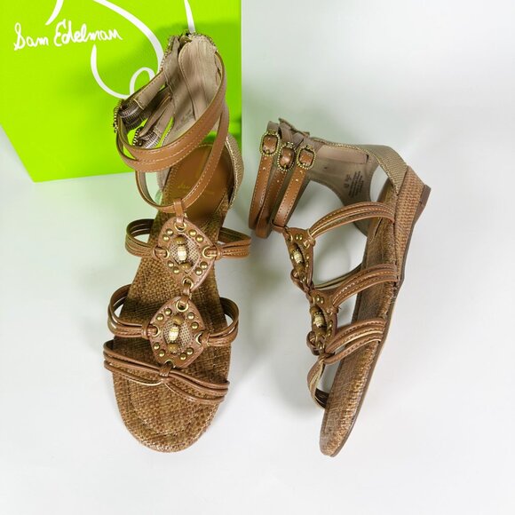 Sam Edelman Danica Gladiator Wedge Sandal Boho Woven Strappy Beaded Ankle Strap - Picture 5 of 12